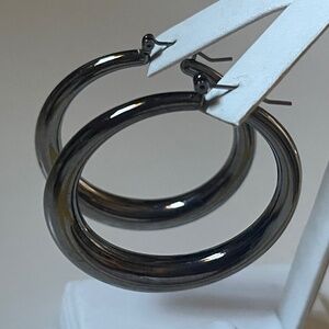 Women’s Hematite Wide Hoop Earrings 2”